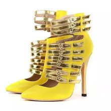 2016yellow hollow high heel beautiful ladies shoes